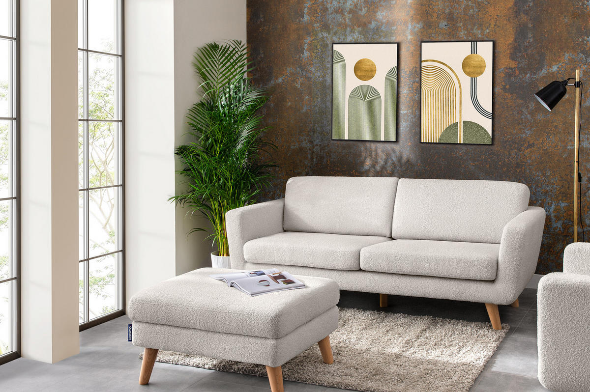3-SITZER-SOFA TAGIO mit Armlehnen, Weiß - Braun/Weiß, Buchenholz/Textil (88/80/190cm) - KONSIMO®