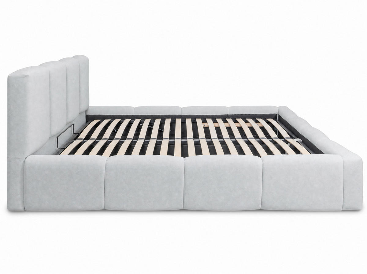 POLSTERBETT Amore Hellgrau 180/200 cm Samt mit Bettkasten - Hellgrau, Textil/Metall (180/200cm) - wonello