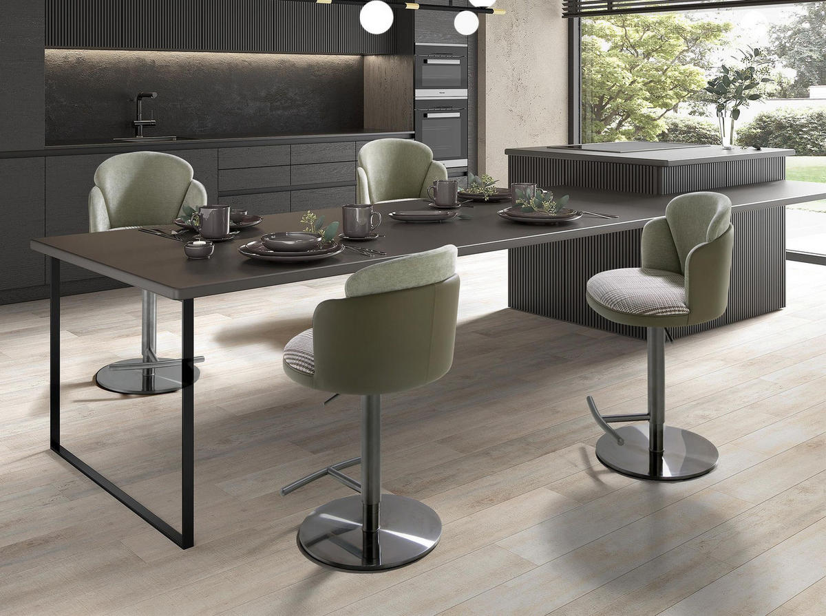 BARHOCKER Drehbar aus dunkelgrünem und weißem Stoff, olivgrün 49/54/83 cm - Edelstahlfarben/Salbeigrün, Leder/Textil (49/83/54cm) - ANGEL CERDA