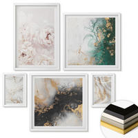 WANDBILDER 5er-Set - 50x50 cm & 20x30 cm & 40x60 cm Weißer Rahmen - Abstrakte Muster weiß schwarz grün - Weiß, Kunststoff (40/60cm) - ArtPrintCave