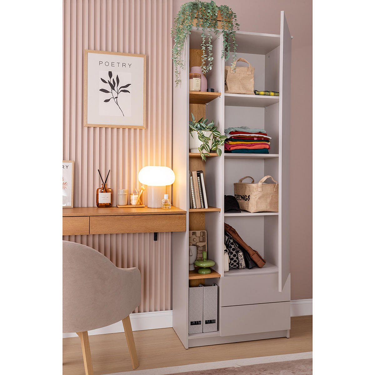 KLEIDERSCHRANK Fier-129 - Beige, Holzwerkstoff (73/205/40cm) - Lomado