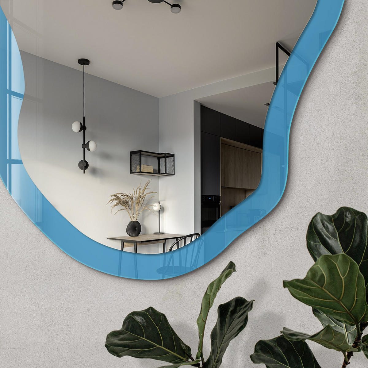 SPIEGEL 90x45 cm asymmetrisch mit Druck - Blaues Wasser - Transparent, Glas (45/90/0.4cm) - TULUP