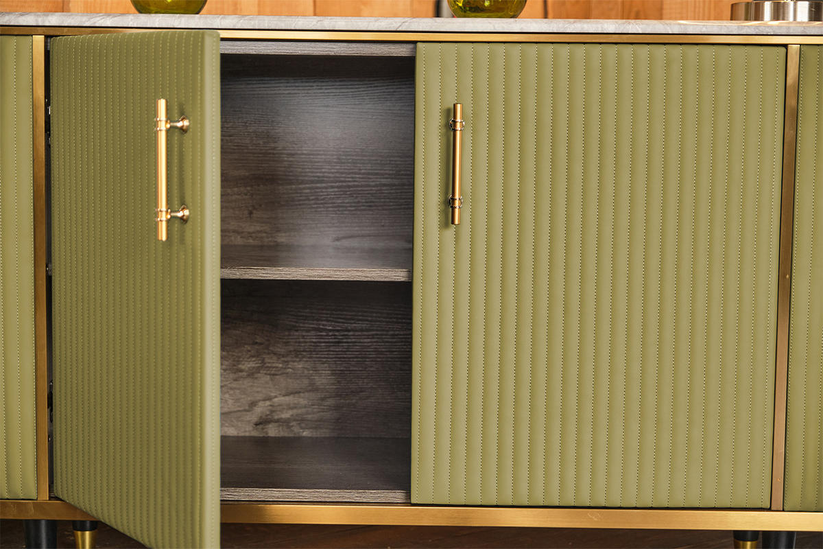 SIDEBOARD MARIA Grün Kunstleder - Schwarz/Grün, Stein/Metall (150/76/40cm) - KAWOLA