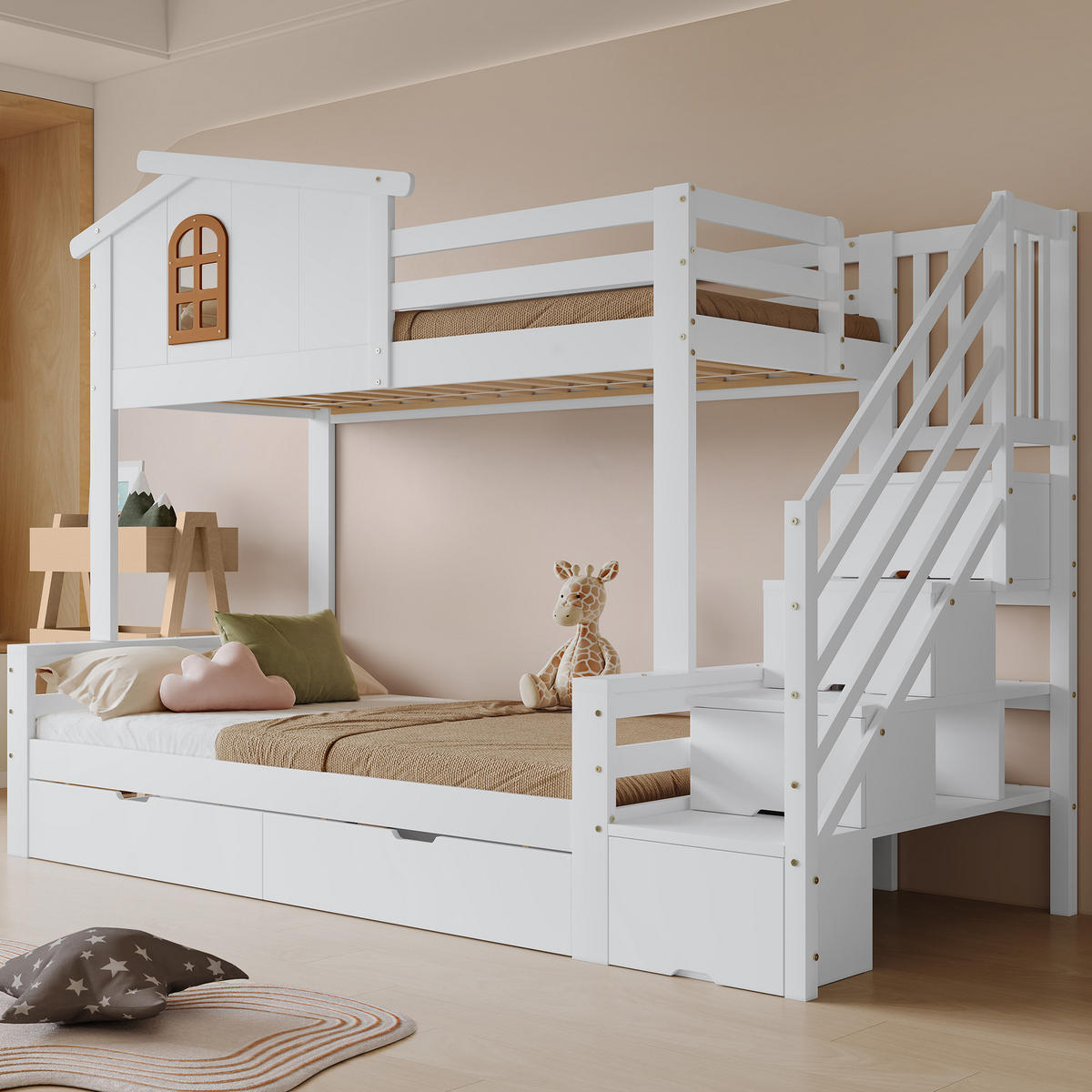 ETAGENBETT 90/120x200 cm Schubladen weiß - Weiß, Holz (90/200cm) - LEBENLANG
