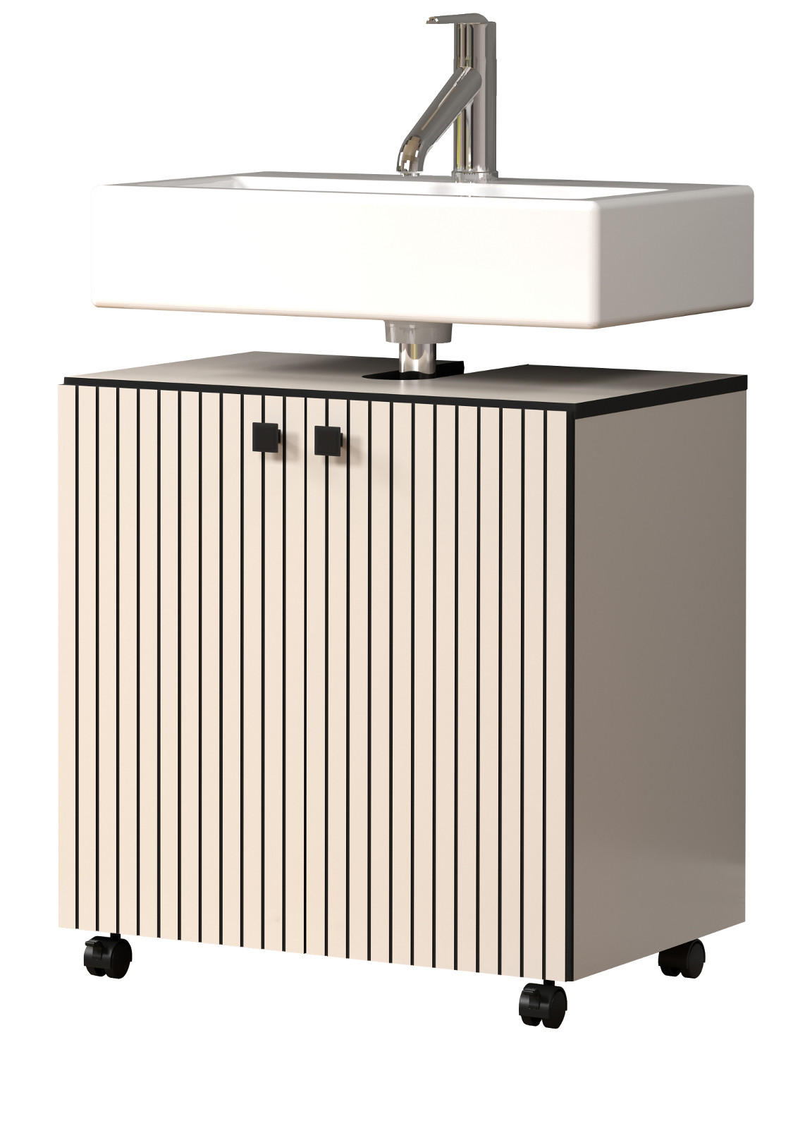 WASCHBECKENUNTERSCHRANK Kaschmir, grau 60 cm, Badschrank auf Rollen - Schwarz/Grau, Holzwerkstoff/Metall (42/64/60cm) - Top.Furn
