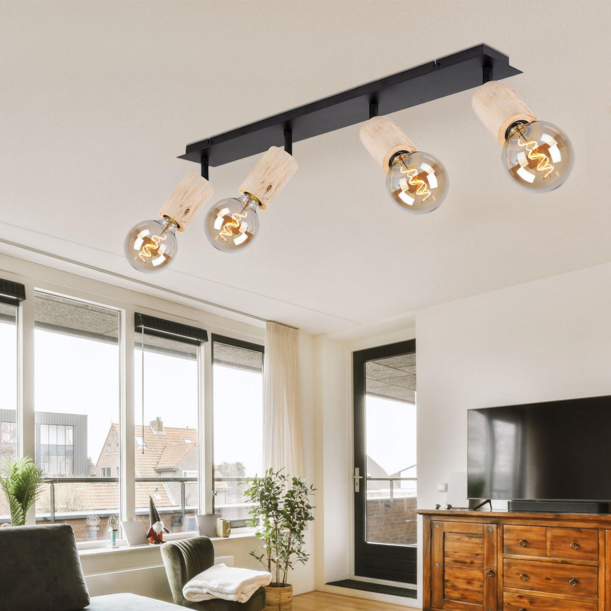 DECKENLEUCHTE Holz Schwarz Matt - Schwarz, Holz (80/10/18cm) - Globo Lighting