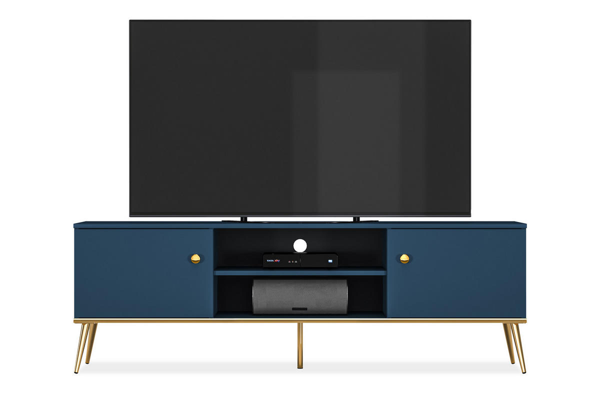 TV-LOWBOARD ARICIA viel Stauraum, Marineblau - Blau, Holz (160/54/40cm) - KONSIMO®