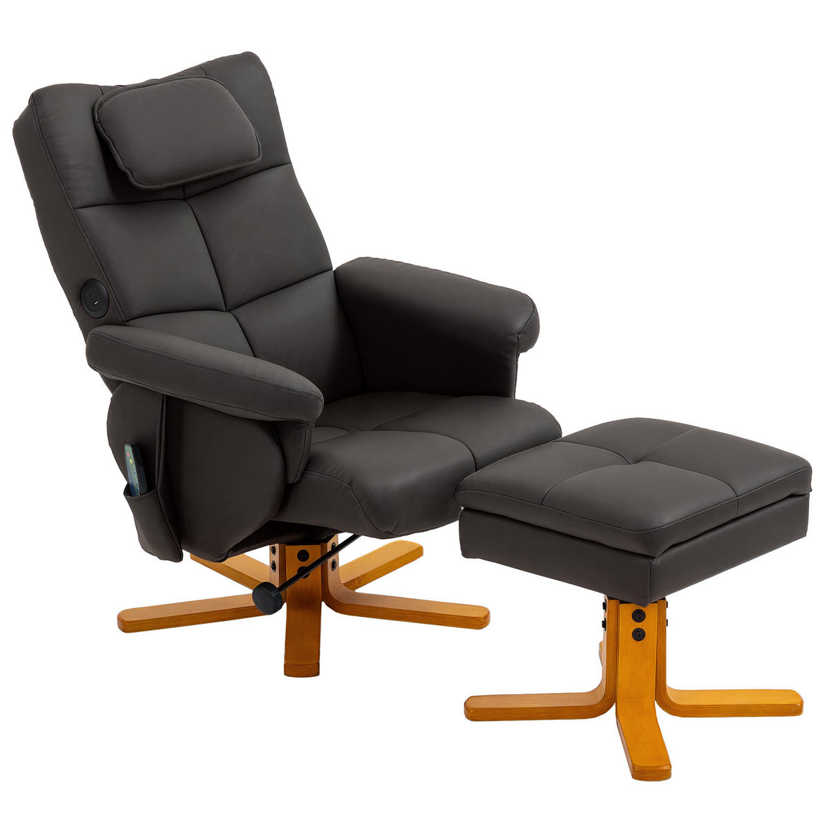 MASSAGESESSEL DE-15432 neigbar mit Staufach und Massage - Braun, Metall (78/93/86cm) - ComfortXL