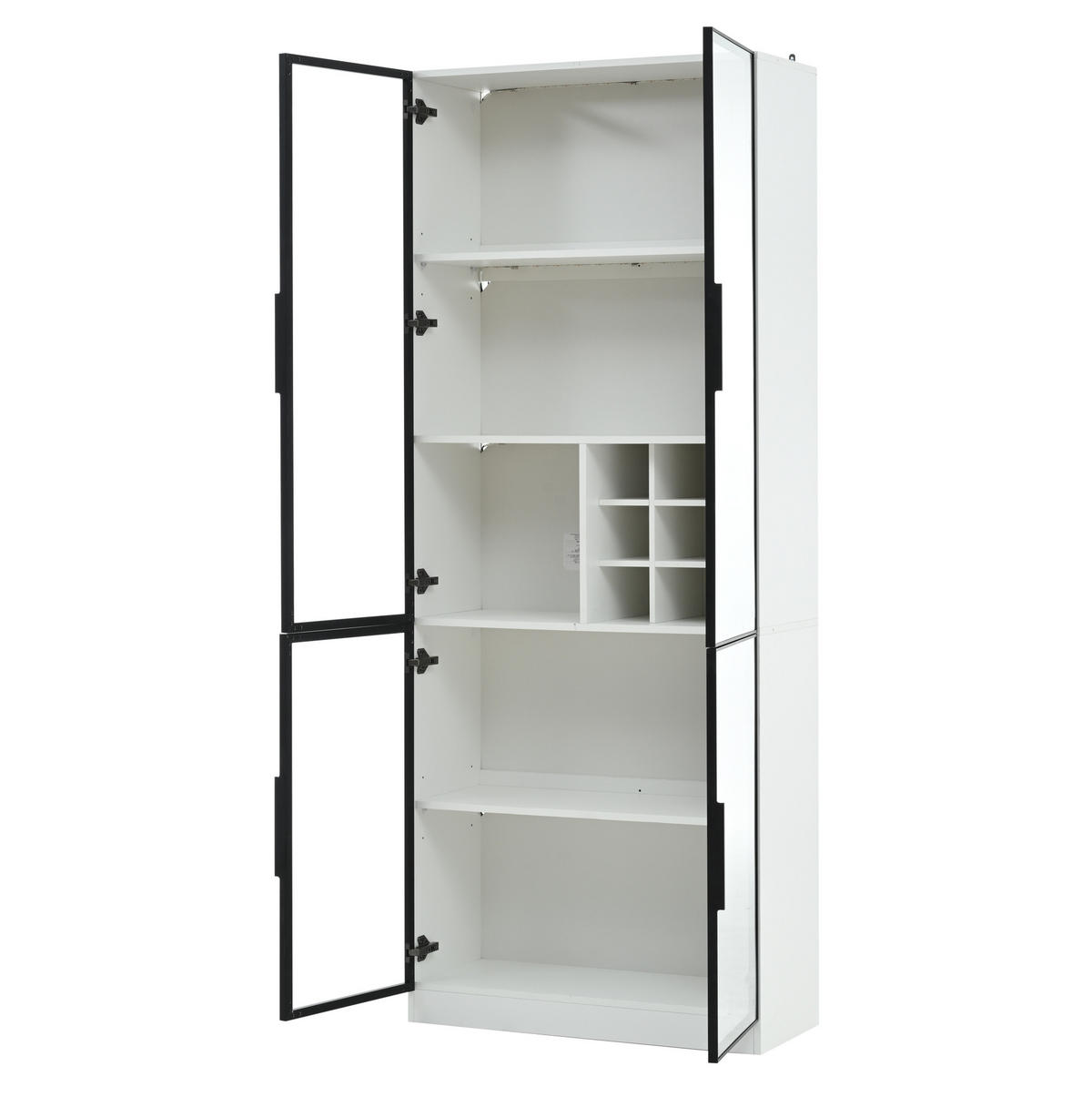 VITRINE aus Spanplatte 80x35x200 cm Weiß mit Glastüren, LED-Beleuchtung und Weinfach - Weiß, Holzwerkstoff (80/200/35cm) - Modfu