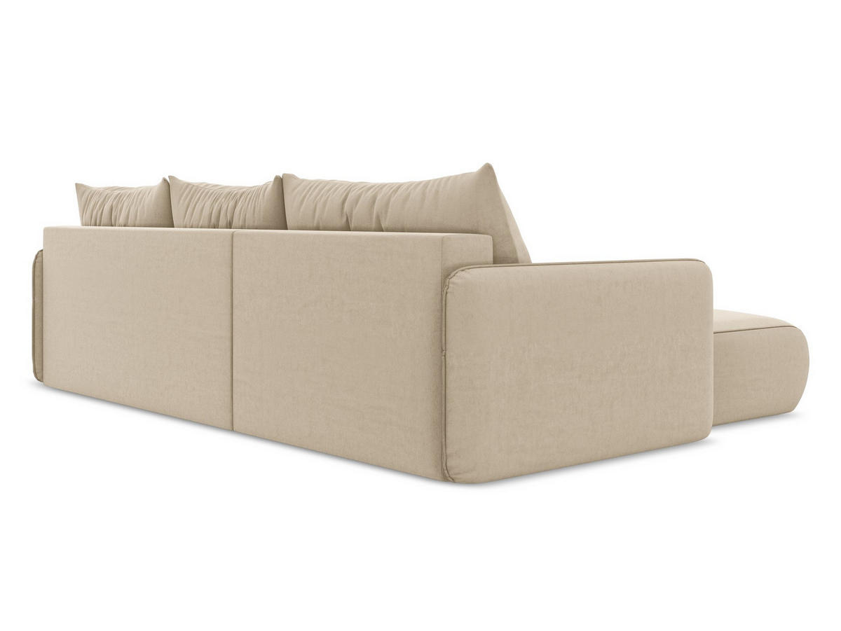 ECKSOFA mit Schlaffunktion Samt Stoff Beige - Beige/Creme, Kunststoff/Textil (148/240cm) - Makamii