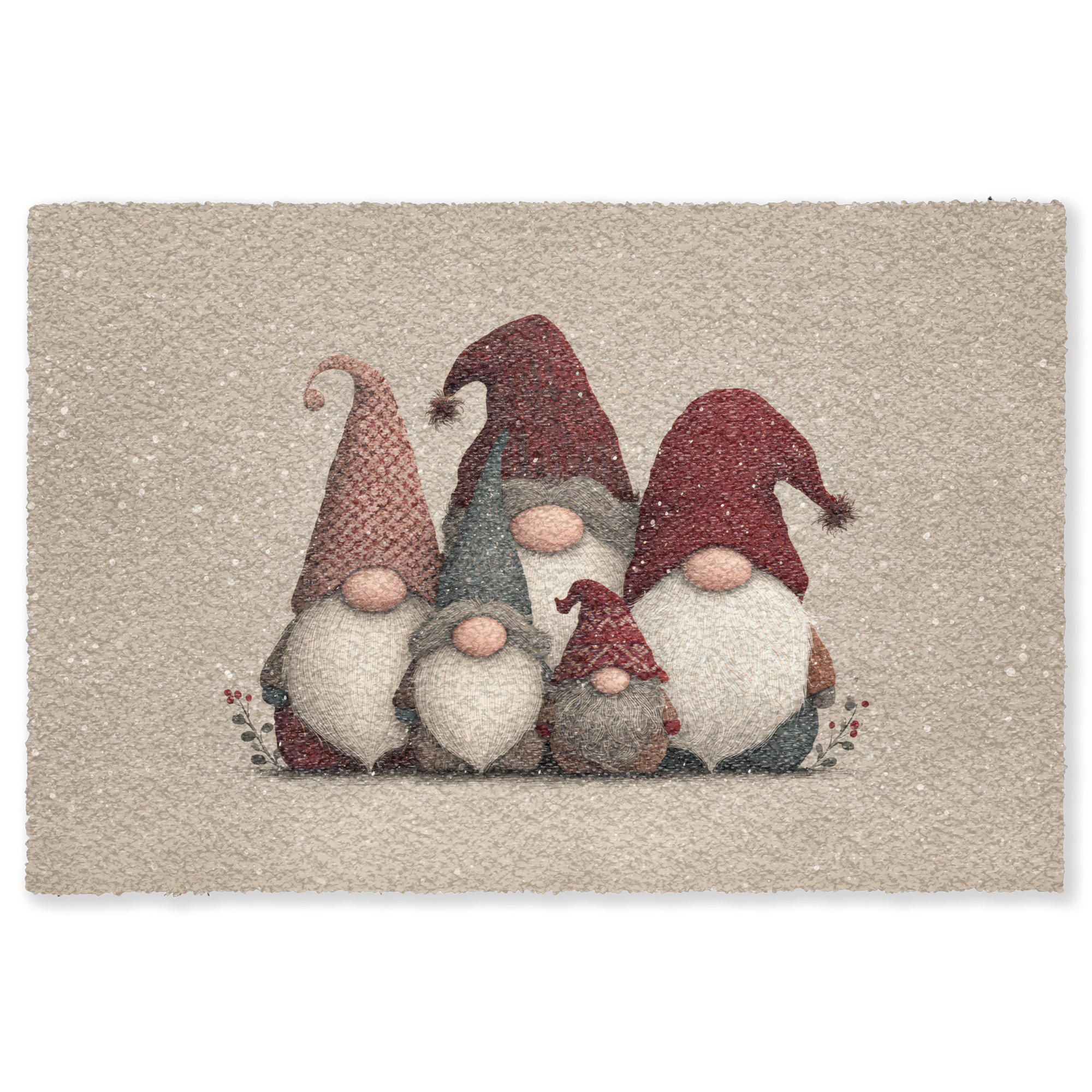 FUSSMATTE Wichtel - Weihnachten - Schnee - Zipfelmützen Türmatte 180x120 cm - Beige, Kunststoff (180/120cm) - MuchoWow