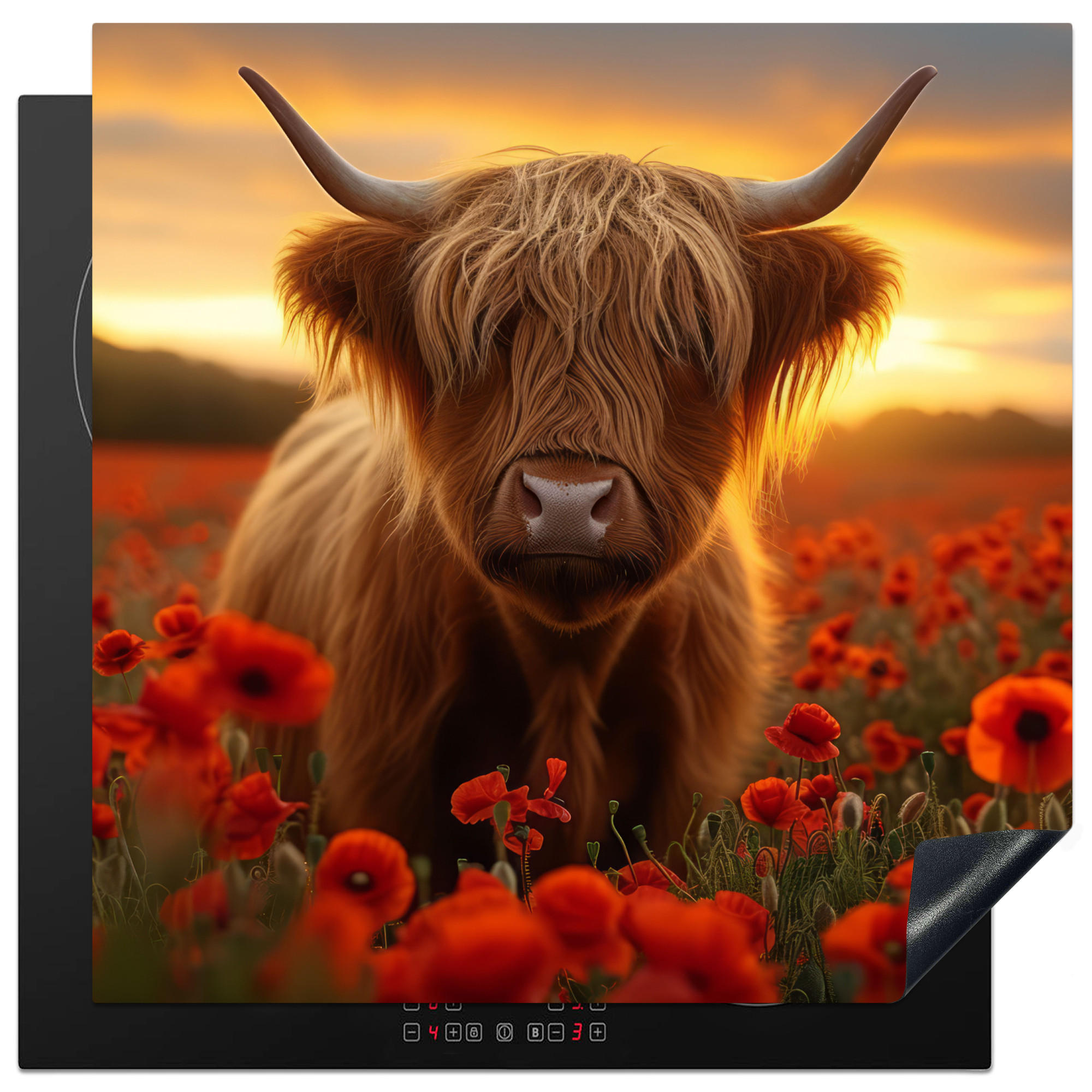 ZAŠČITA ZA INDUKCIJSKO PLOŠČO Višinsko govedo 78x78 cm cm - rdečerjava, umetna masa (78/78/0.2cm) - MuchoWow