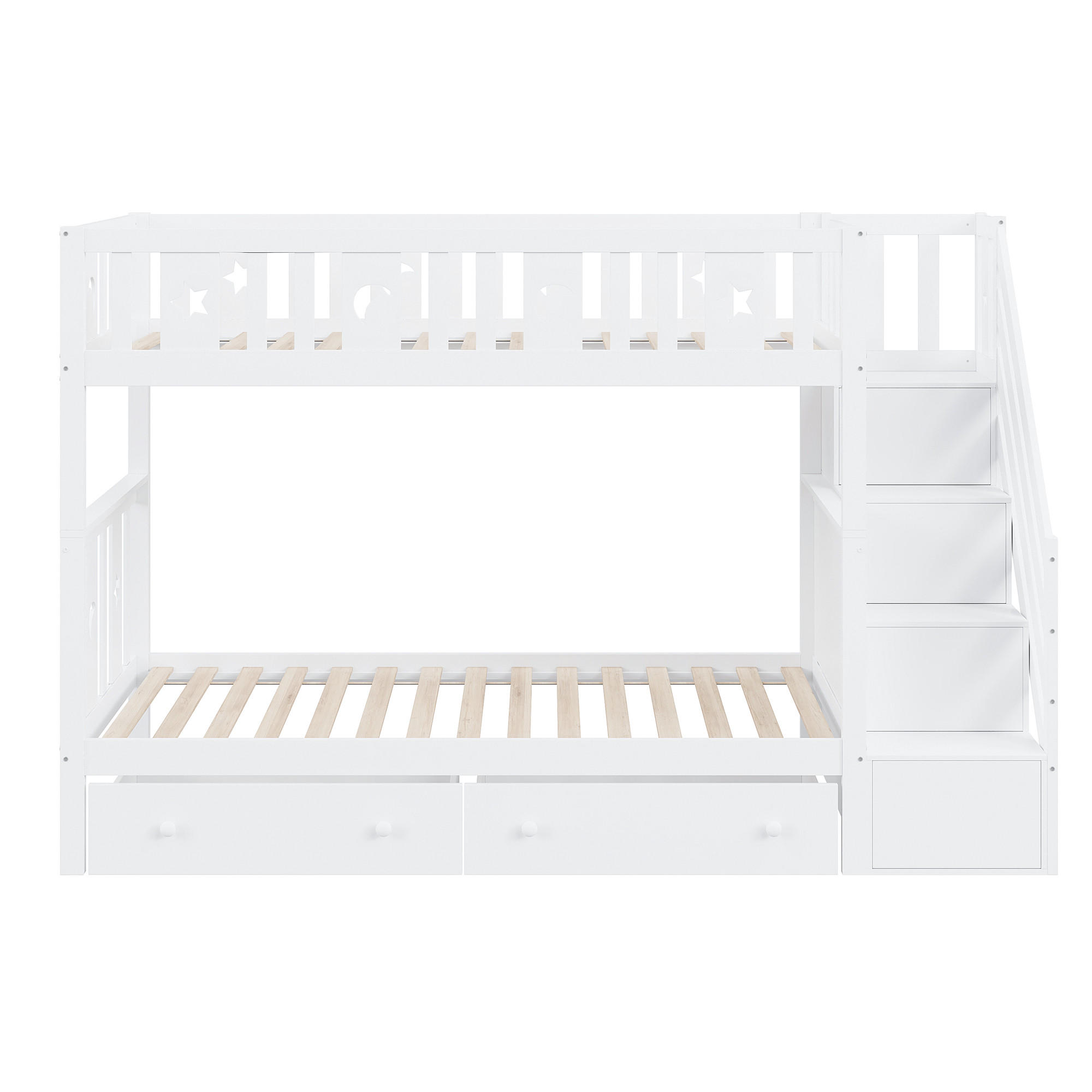 KINDERBETT Weiß Liegefläche 90/200 cm, Etagenbett, Sicherheitstreppe, Stauraum, Ohne Matratze - Weiß, Holz (90/200cm) - PANGIVO