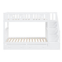 KINDERBETT Weiß Liegefläche 90/200 cm, Etagenbett, Sicherheitstreppe, Stauraum, Ohne Matratze - Weiß, Holz (90/200cm) - PANGIVO
