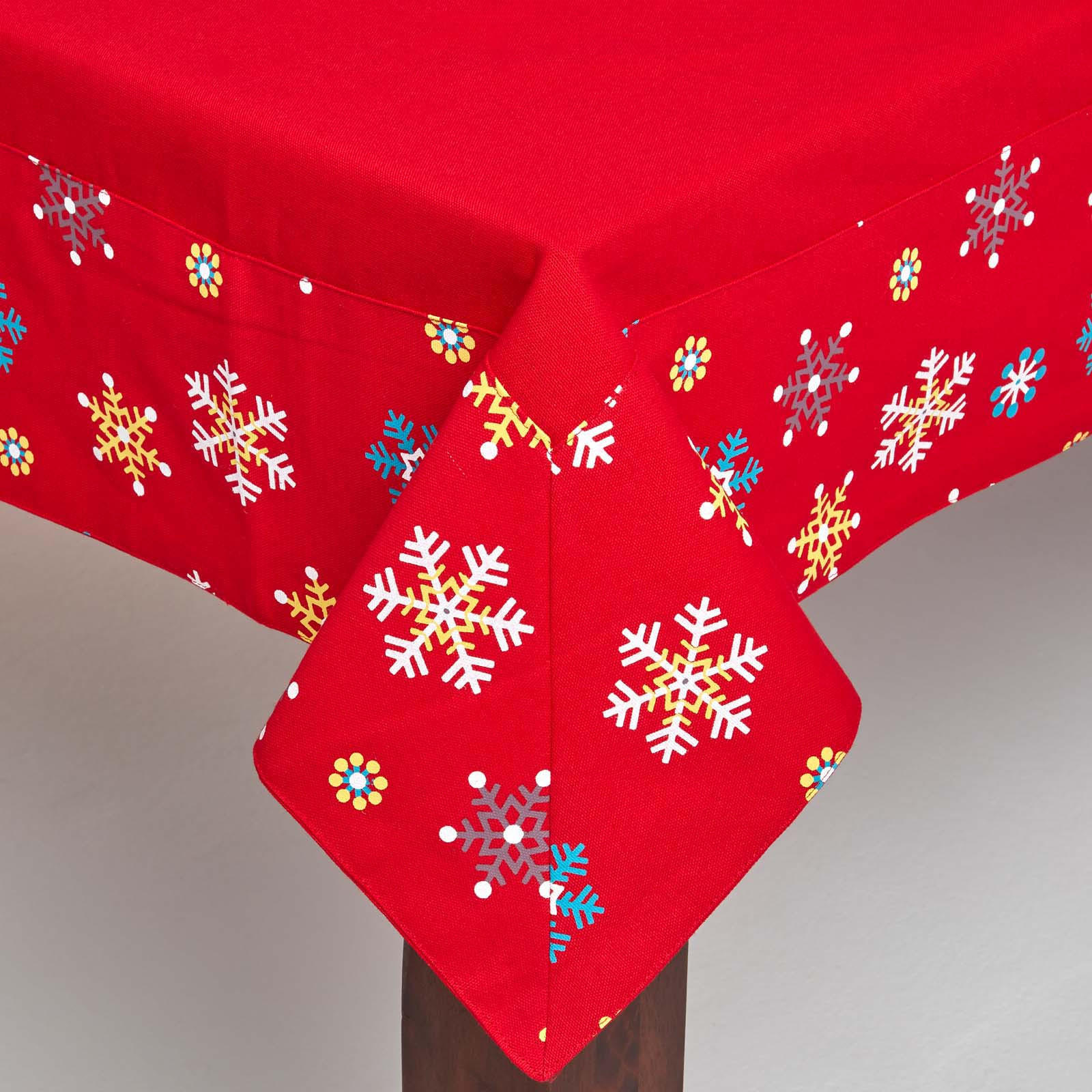 TISCHDECKE Weihnachten, rot mit Schneeflocken-Bordüre, 137/228 cm - Rot, Textil (137/228cm) - Homescapes