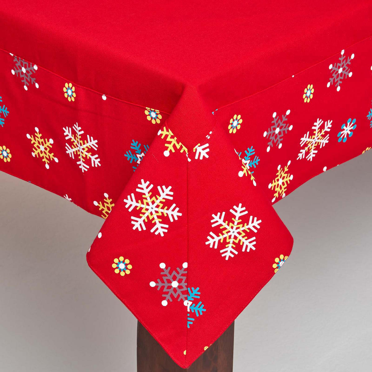 TISCHDECKE Weihnachten, rot mit Schneeflocken-Bordüre, 137/228 cm - Rot, Textil (137/228cm) - Homescapes