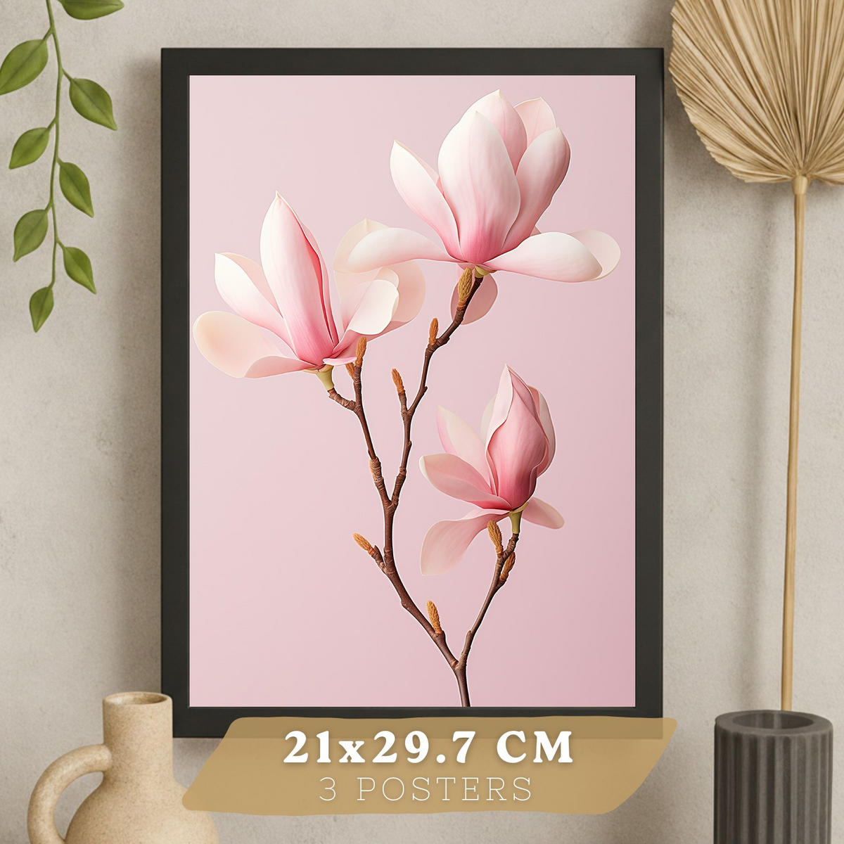 PLAKAT Sada 3 Fuchsia Pink A4 Černý rám - černá, papír (29.7/1/21cm) - Nacnic