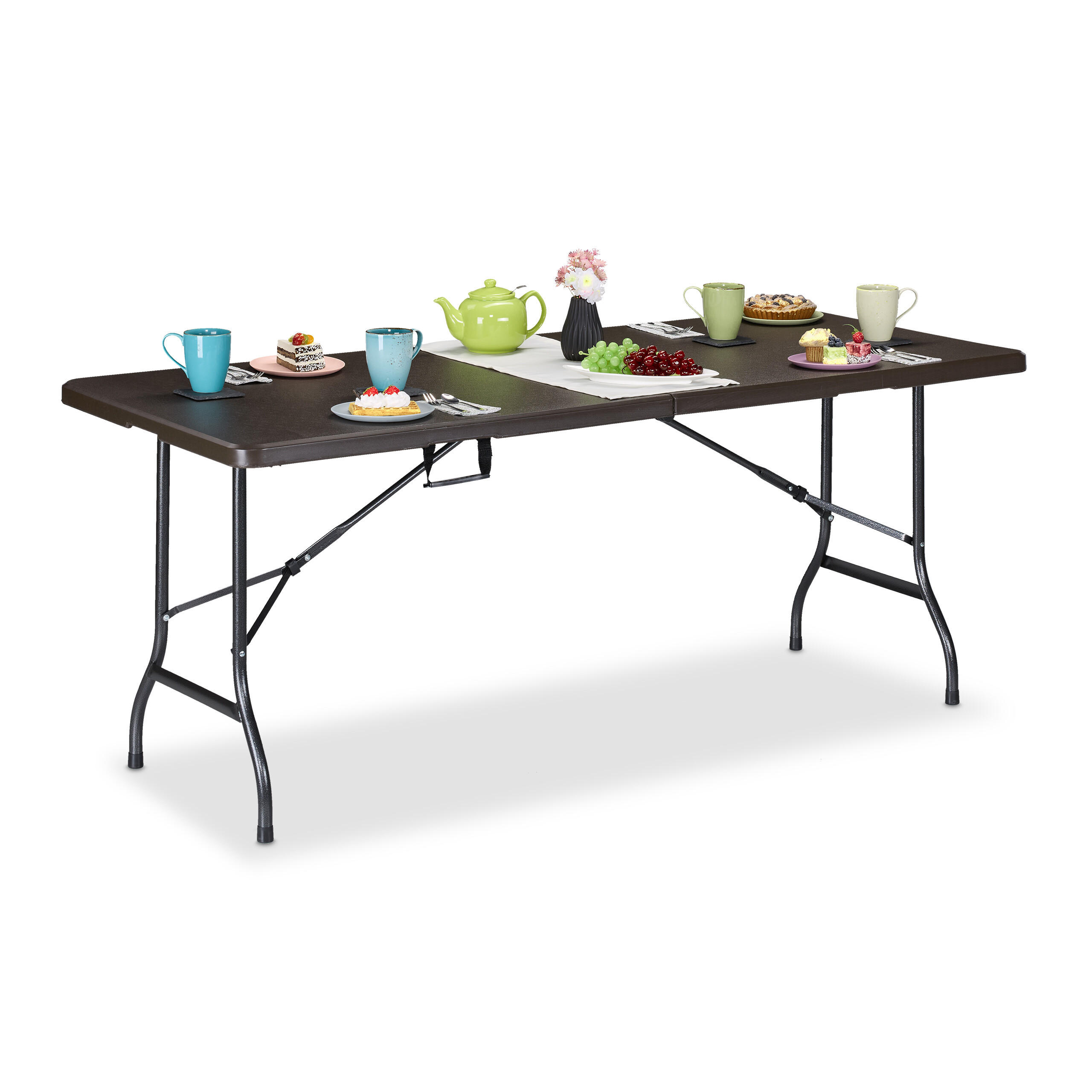 GARTENTISCH - Braun, Kunststoff/Metall (74/180/72cm) - Relaxdays