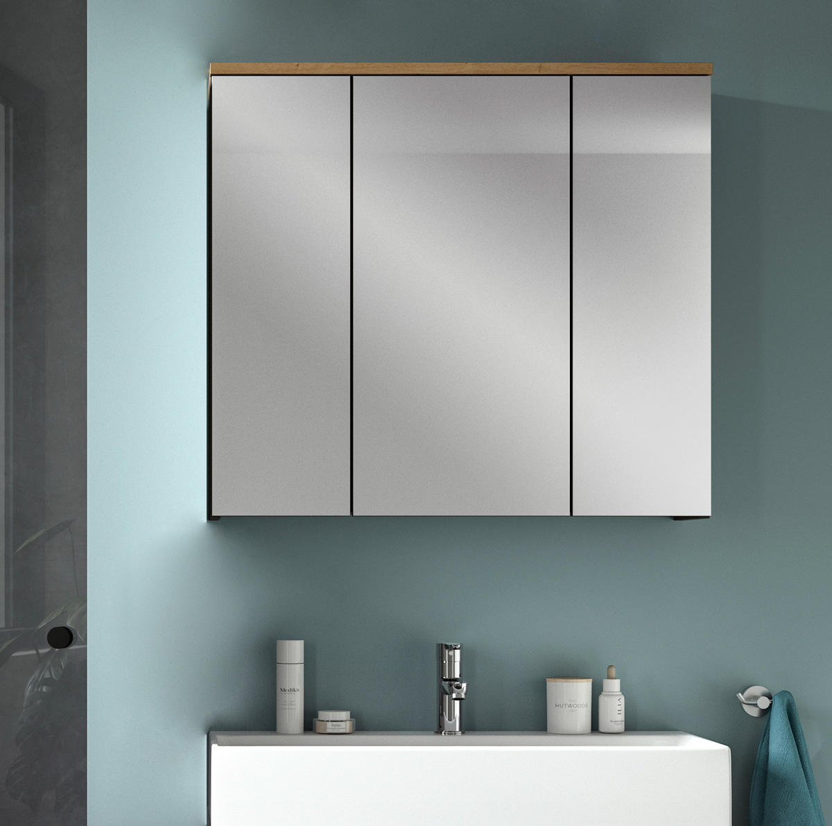 SPIEGELSCHRANK Eiche, grau 80 cm, Badschrank mit Soft-Close - Eiche Artisan/Grau, Glas/Holzwerkstoff (80/73/21cm) - Inn.Furn