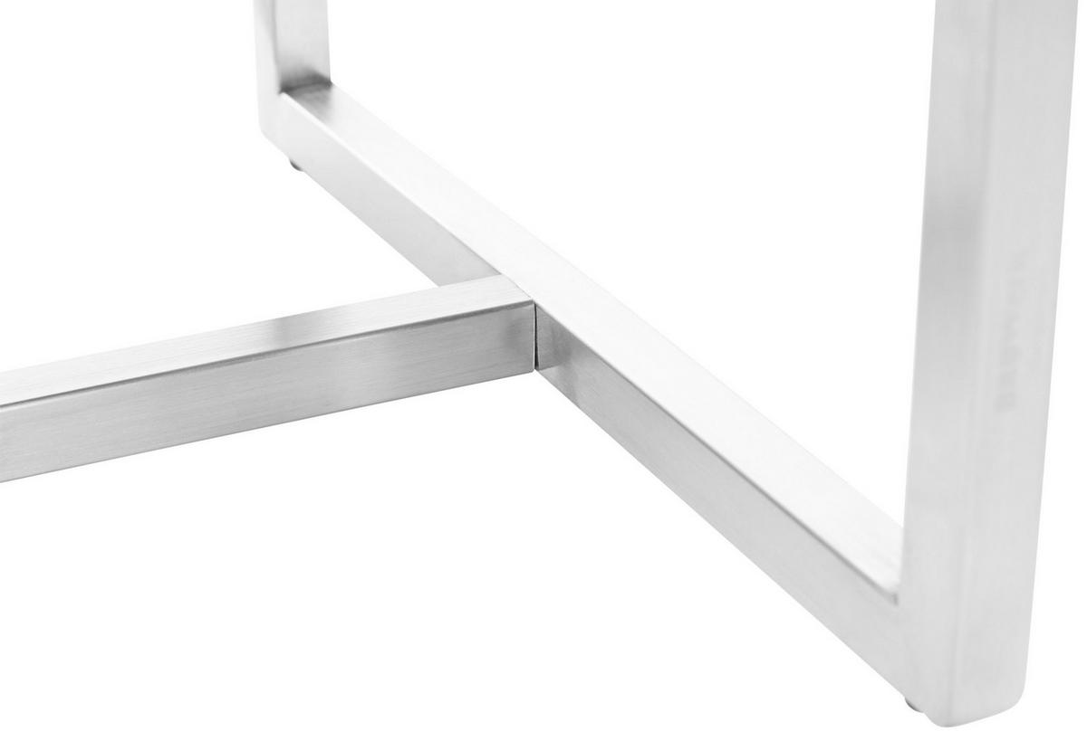 HOCKER Lederlook weiß - Edelstahlfarben/Weiß, Textil/Metall (40/48/40cm) - CLP