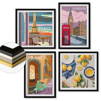 WANDBILDER 4er-Set - 50x50 cm & 40x60 cm Schwarzer Rahmen - Stadtansichten Paris London Frankreich - Schwarz, Kunststoff (50/50cm) - ArtPrintCave