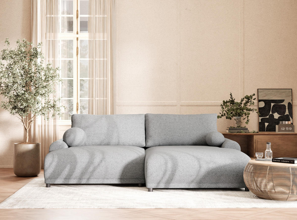 ECKSOFA MIT SCHLAFFUNKTION Tallin Hellgrau Webstoff - Hellgrau/Schwarz, Holz/Holzwerkstoff (240/145cm) - Maison de Reve