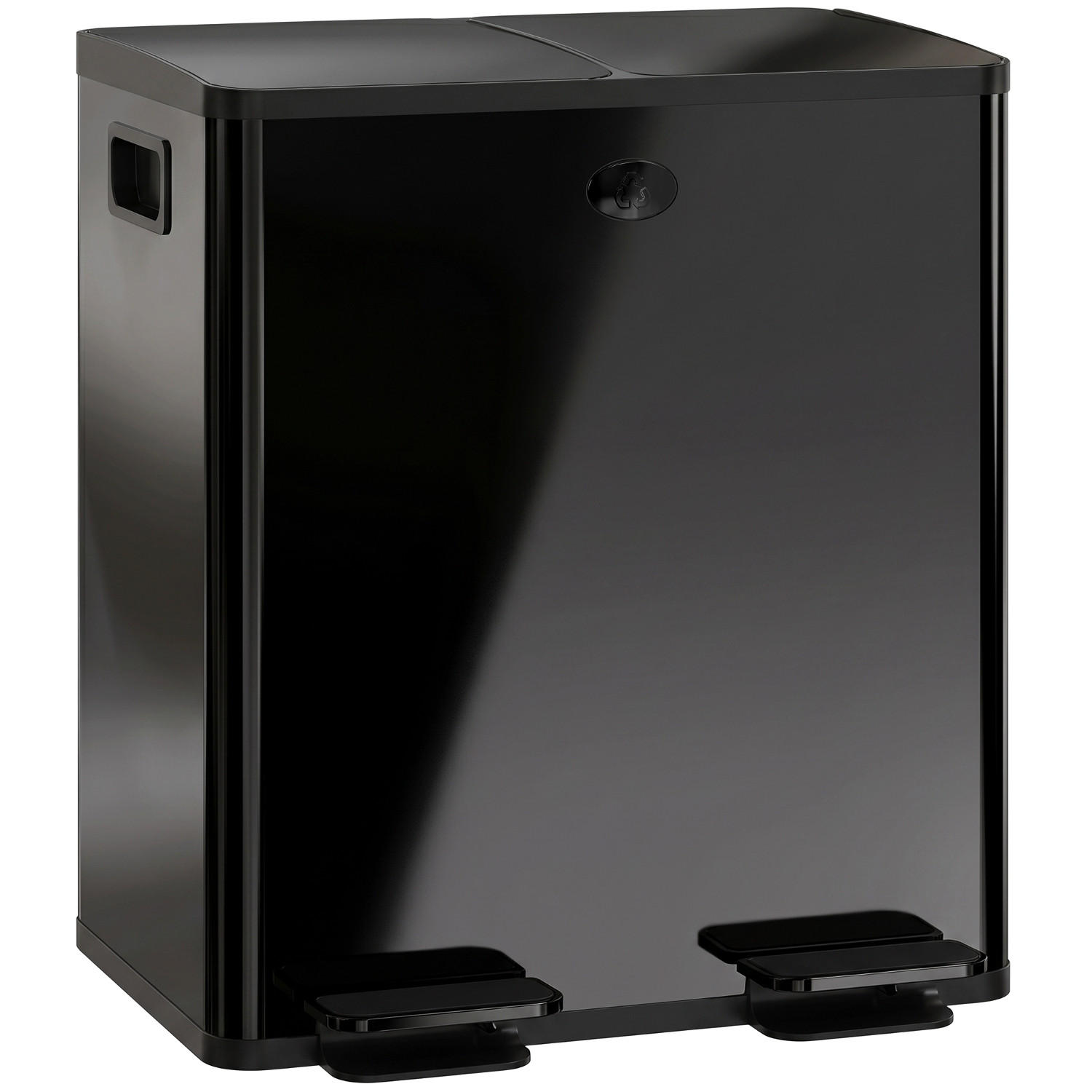 MÜLLTRENNSYSTEM 2x20L 45,8/36/51,6 cm Edelstahl Schwarz Tretmülleimer Küche - Schwarz, Metall (36/51.6/45.8cm) - Rolipo