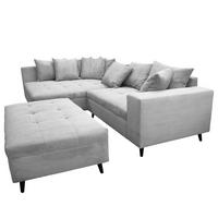 ECKSOFA mit Ottomane und Hocker - Hellgrau/Schwarz, Birkenholz/Textil (247/174cm) - home24