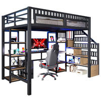 HOCHBETT aus Metall und MDF 140x200 cm Schwarz mit Schreibtisch, Stauraumtreppe, LED und USB - Schwarz, Metall (140/200cm) - IVMEU