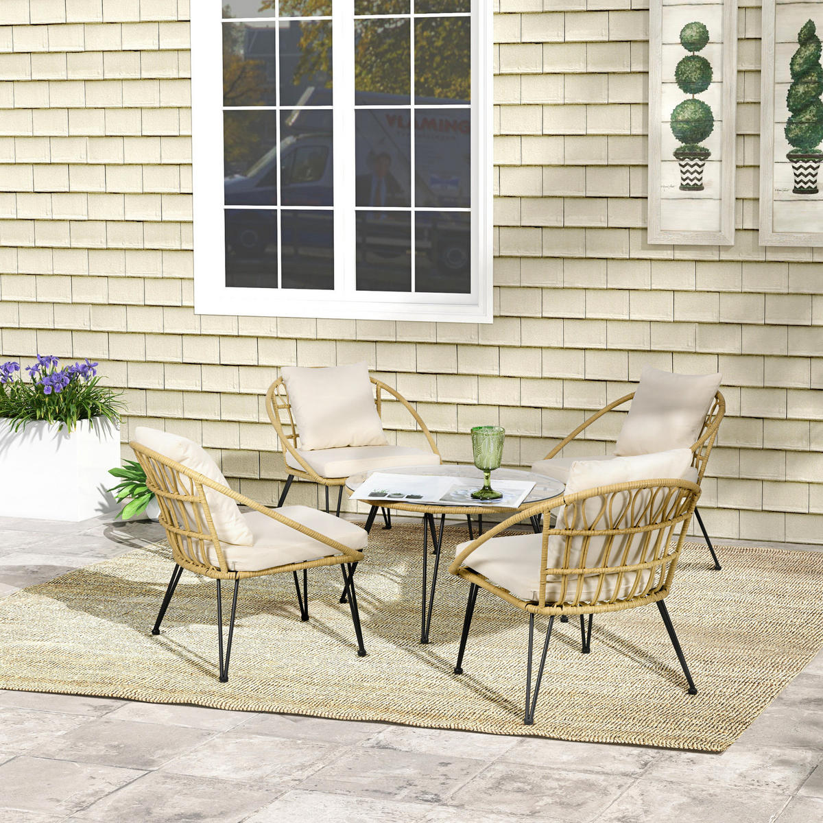 GARTENMÖBEL-SET, für Balkon, Terrasse, Polyester, Beige - Beige, Kunststoff - Outsunny