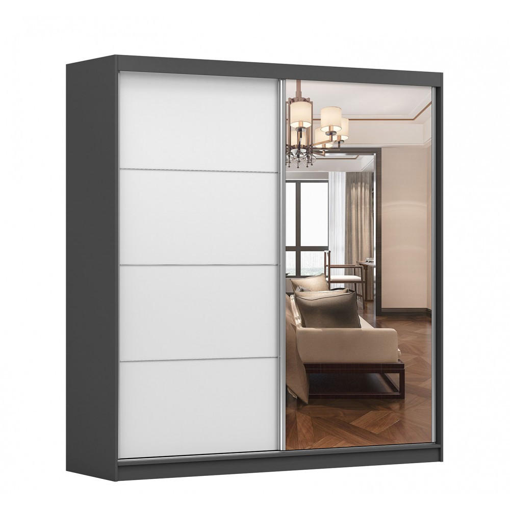 imoebel24 Schwebetürenschrank Grau, Weiß 203x218x61 cm