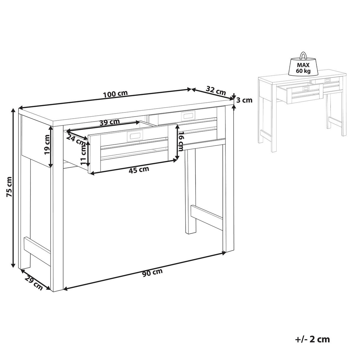 KONSOLENTISCH heller Holzfarbton 2 Schubladen Randa - Hellbraun, Holzwerkstoff (35/100/75cm) - Beliani