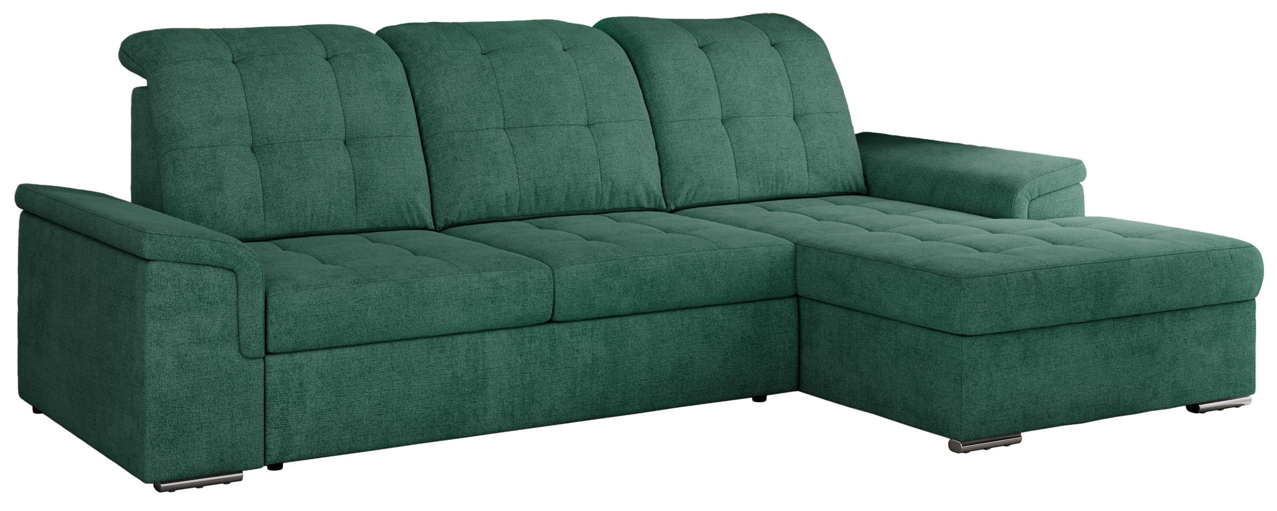 ECKSOFA MADRITO L - Grün Struktur - Rechts - Silberfarben/Grün, Textil/Metall (256/160cm)
