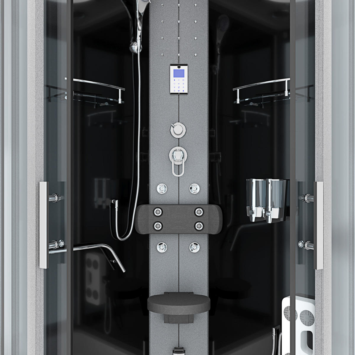 DAMPFDUSCHE Duschkabine D58-53T2-EC sw 90x90 - Schwarz, Glas/Kunststoff (90/90/225cm) - AcquaVapore by Sandra Jentho