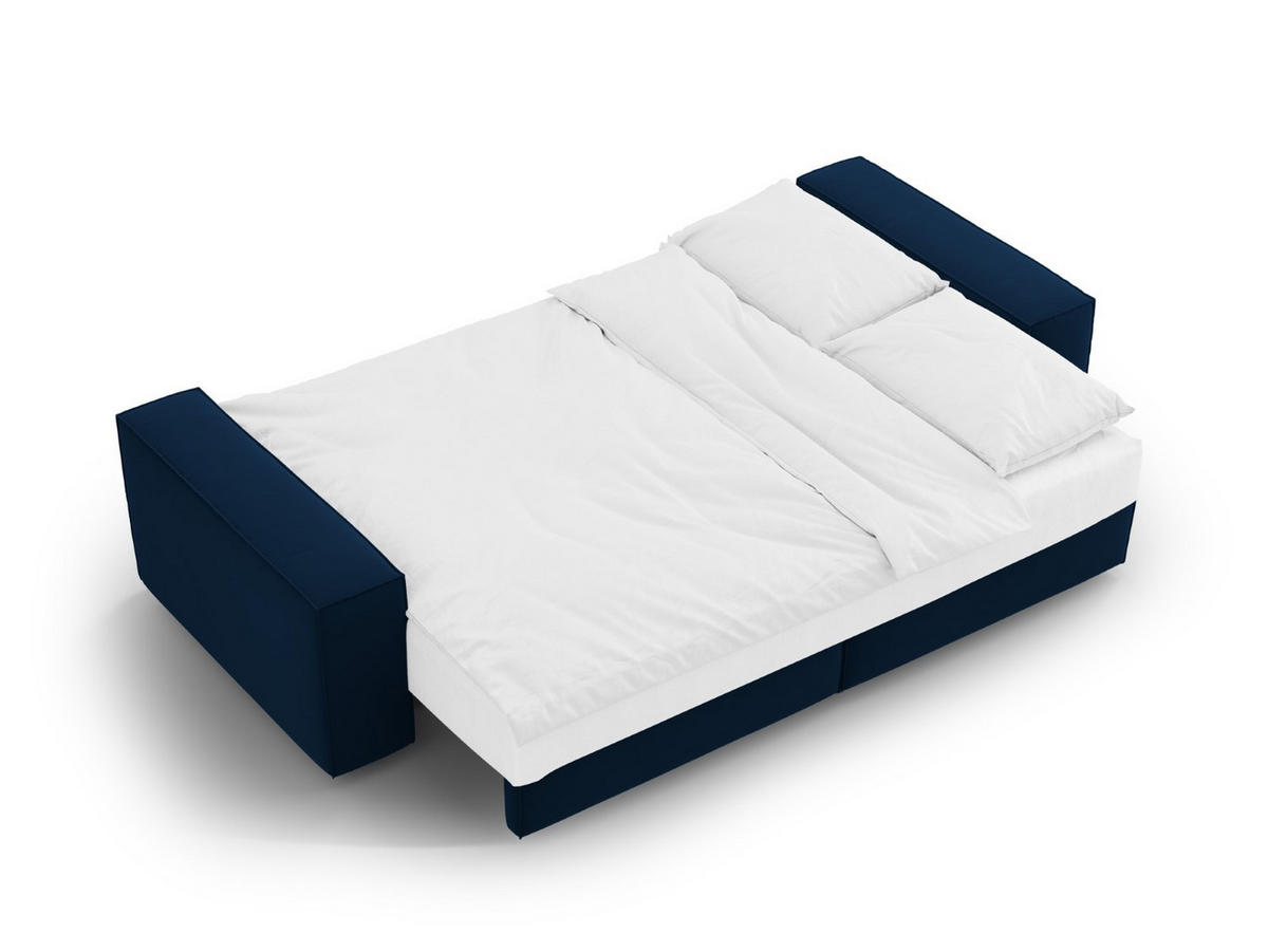 SOFA ausklappbar mit Bettkasten Jodie aus Samt königsblau 3 Sitzplätze - Dunkelblau, Textil (107/86/247cm) - Micadoni