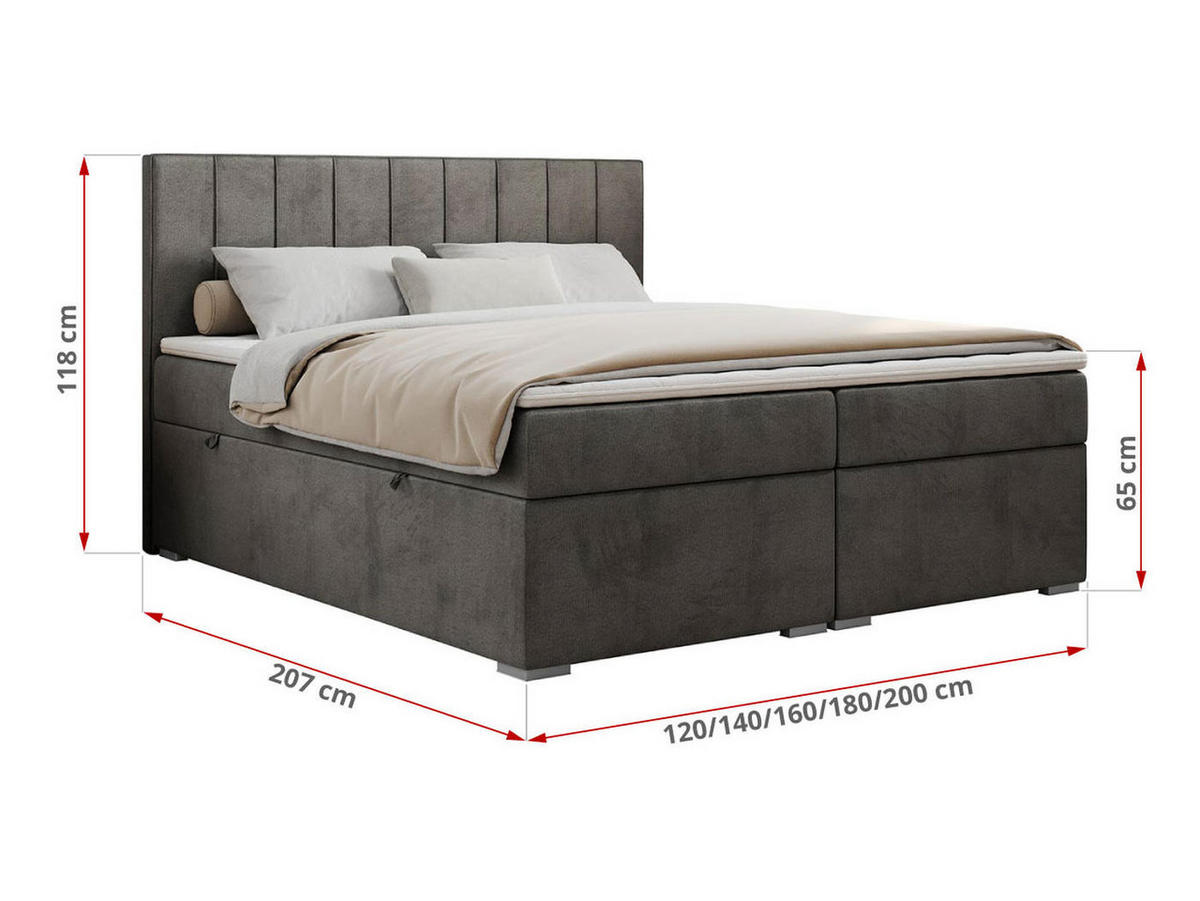 BOXBETT ALLY 140/200 Dunkelgrau Velvet - H4 - Dunkelgrau, Holz/Textil (140/200cm) - MKS