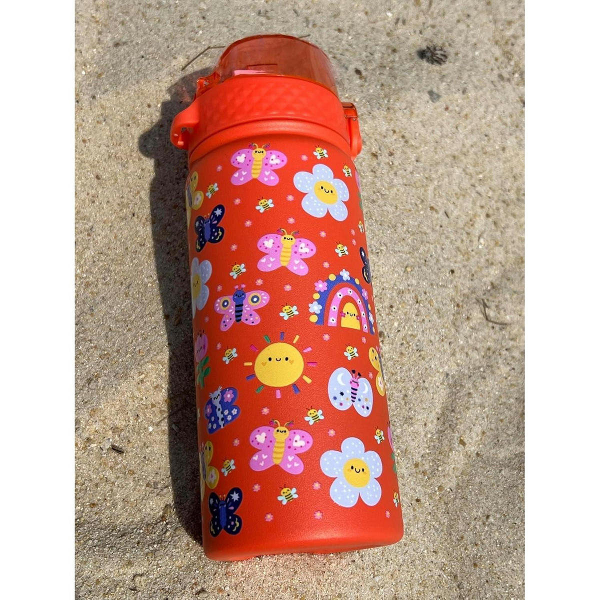 KINDER Trinkflasche 420 ml Edelstahl mit Strohhalm doppelwandig isoliert BPA-frei - Multicolor, Metall (7.5/7.5cm)