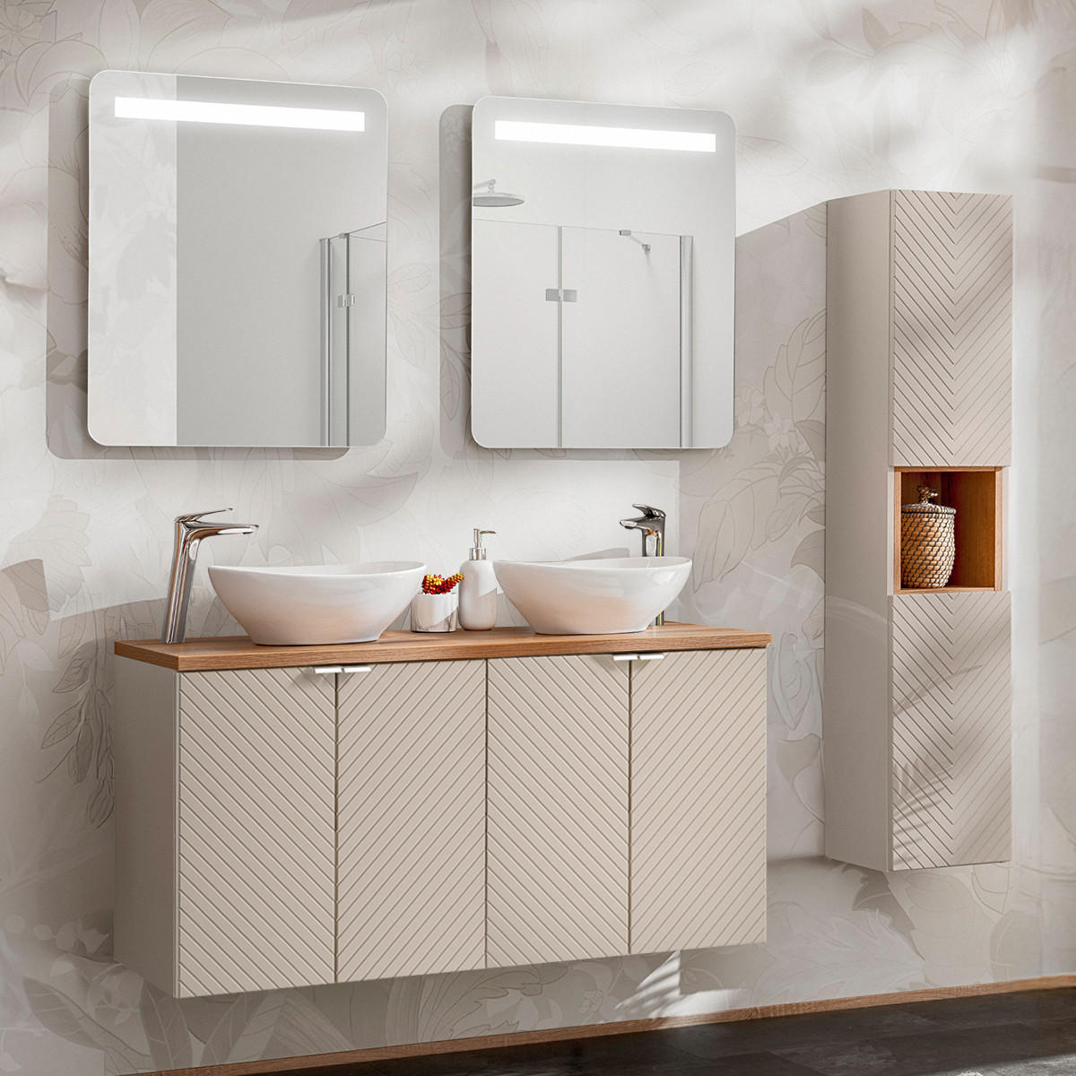 BADMÖBEL 120cm Manoa 2er-Set Kaschmir - Holz - Beige, Holzwerkstoff (120/59/40cm) - Petits-meubles