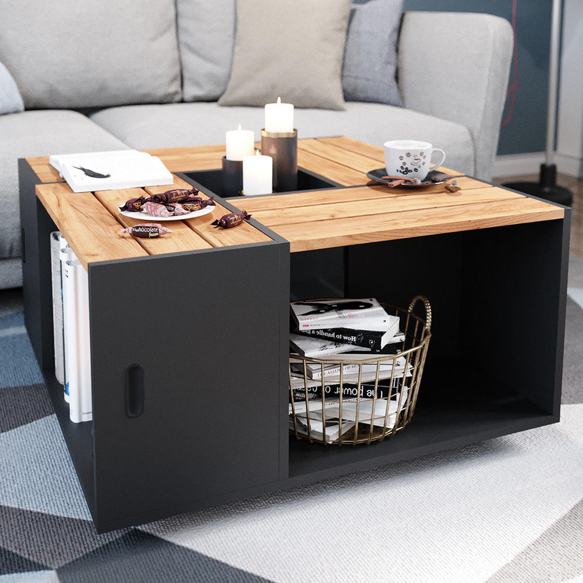 COUCHTISCH Anton Anthrazit 80 x 80 cm - Anthrazit, Holzwerkstoff (80/80/43cm) - Vicco