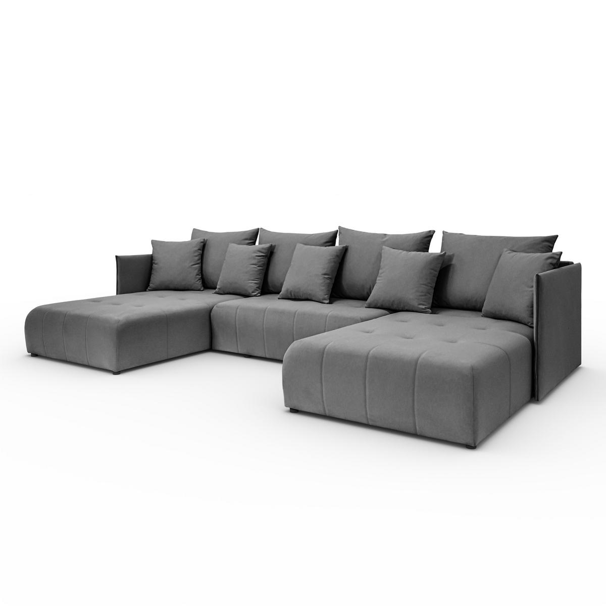 WOHNLANDSCHAFT Hanna in U-Form 348 x 188cm Schlaffunktion Bettkasten, 5 Sitzer, Schlafsofa, dunkelgrau - Dunkelgrau, Kunststoff (348/93/188cm) - Margaret Hadas24