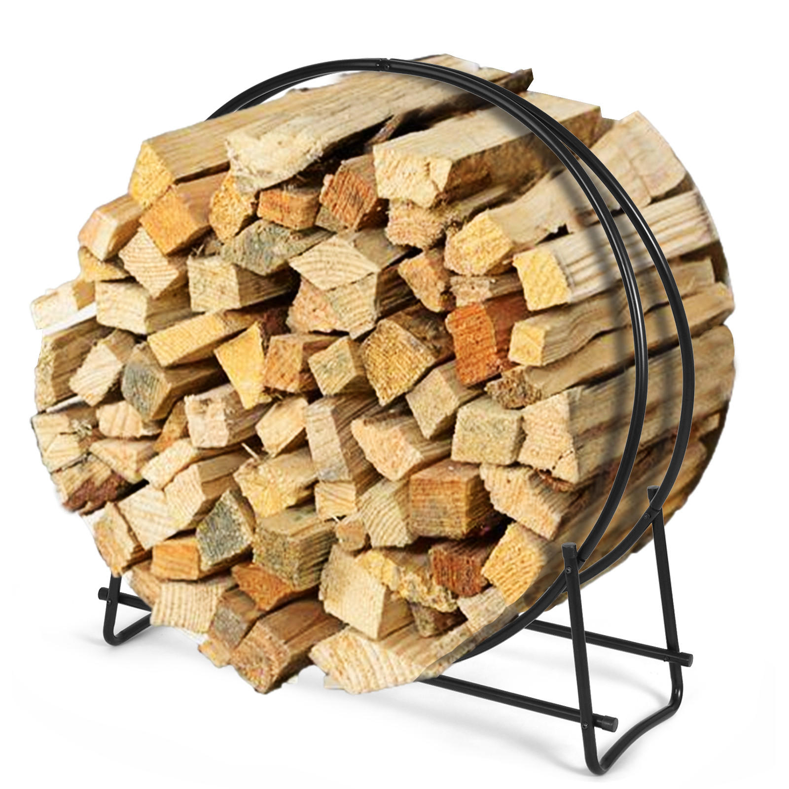 KAMINHOLZREGAL Schwarz - Schwarz, Metall (33/104/95cm) - COSTWAY