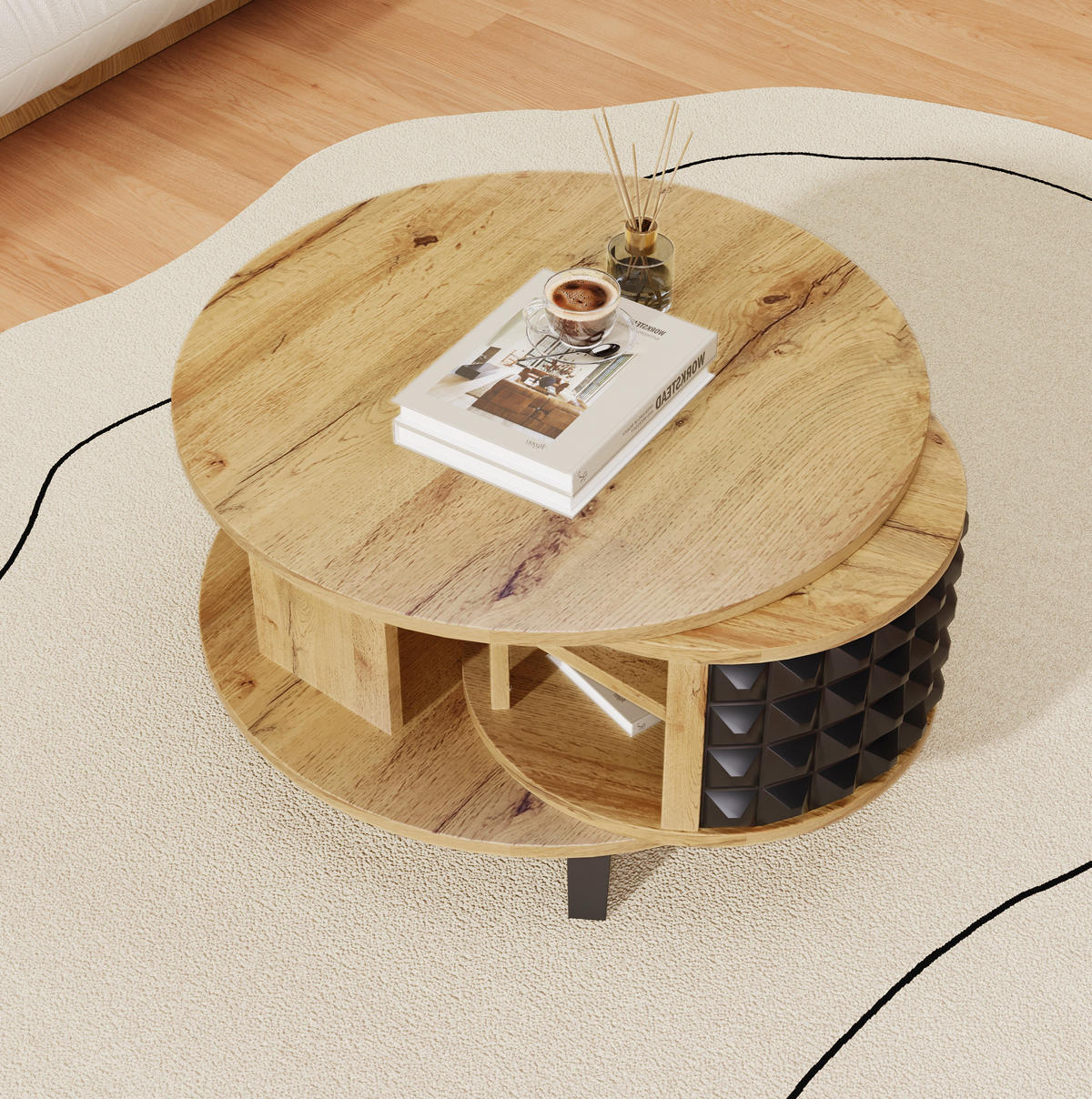 COUCHTISCH, Spanplatte in Natur mit drehbarer 360°-Aufbewahrung, 85,2/80/45,2 cm,Naturfarben - Naturfarben, Holzwerkstoff (85.2/80/45.2cm) - Redom