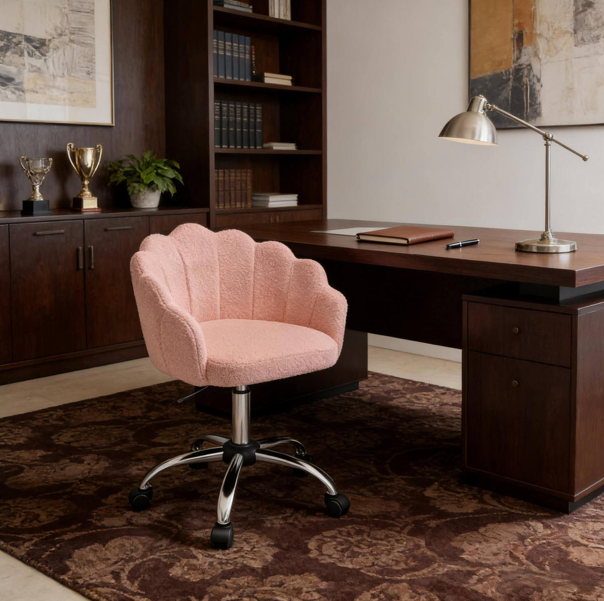 BÜROSTUHL höhenverstellbar Blattdesign Stoff Pink - Pink, Metall (55/81.5/37.5cm) - Meubliv