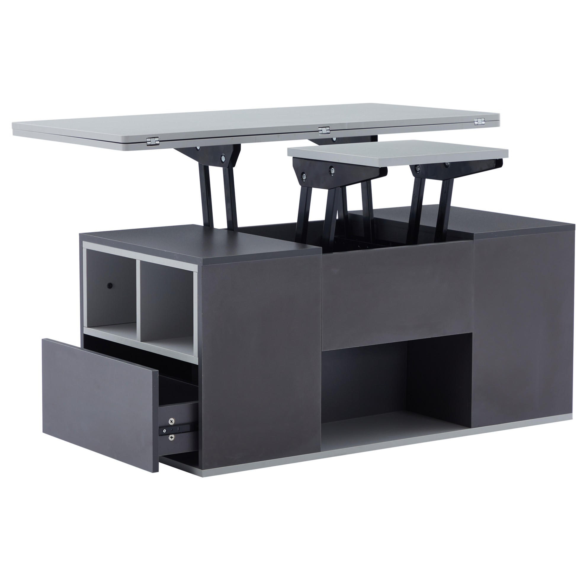 OKWISH KONFERENČNÍ stolek 100/51/47 cm šedý z dřevotřísky s výškově nastavitelnou deskou a úložným prostorem