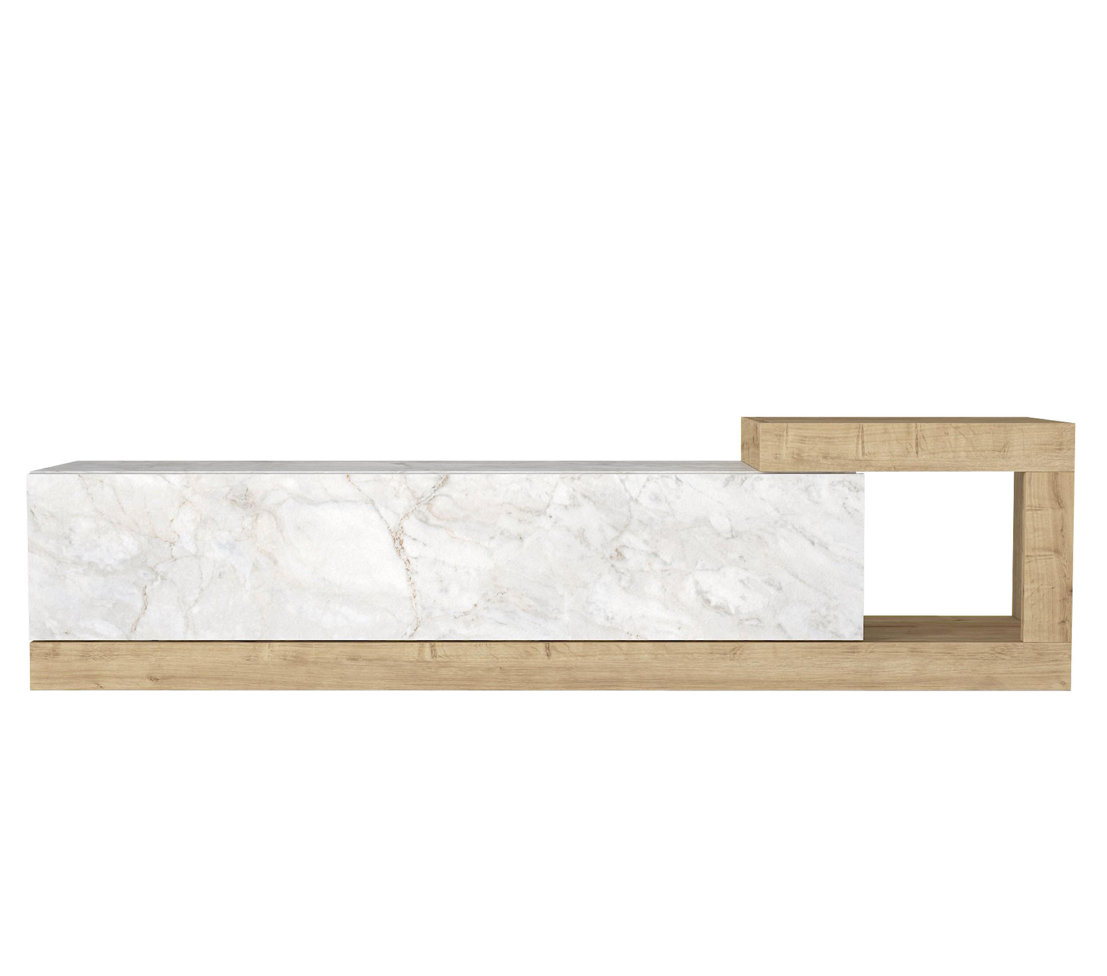 MOEBEL17 TV Lowboard 150 cm – Modernes Lowboard TV Schrank – TV Board Wohnzimmer – Fernsehtisch – TV Möbel Sideboard Modern – Modell Bliss - Weiß/Braun, Holzwerkstoff (150/37/30cm) - moebel17