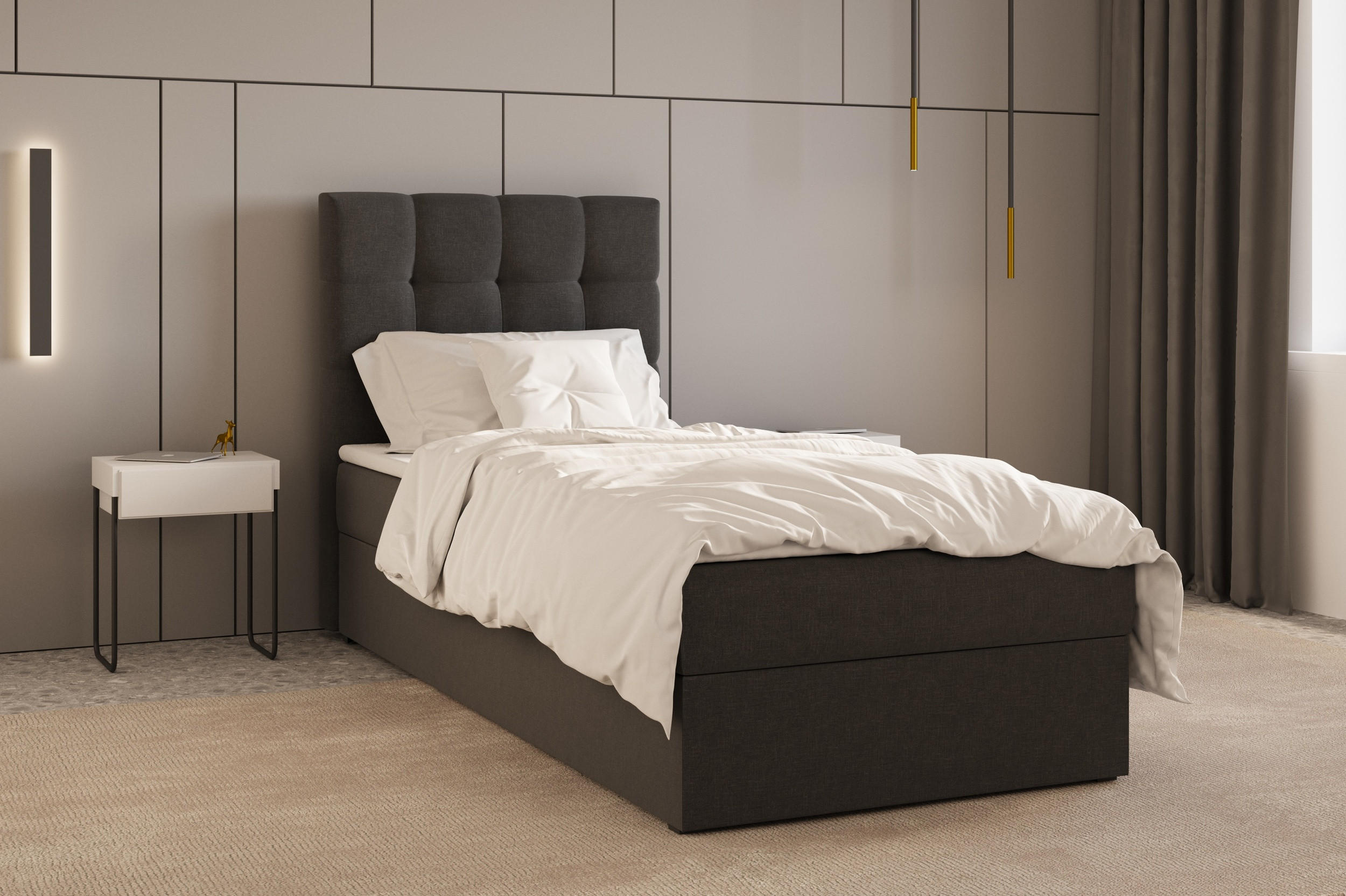BETT - Boxspringbett 90x200 - 05 Hugo 100 - Schwarz - Schwarz, Holz (90/200cm) - Möblo