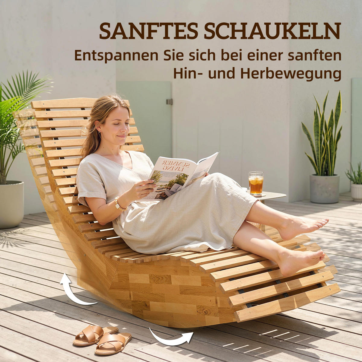 SCHAUKELLIEGE aus Akazienholz - Naturfarben, Holz (60/77/156cm) - Outsunny