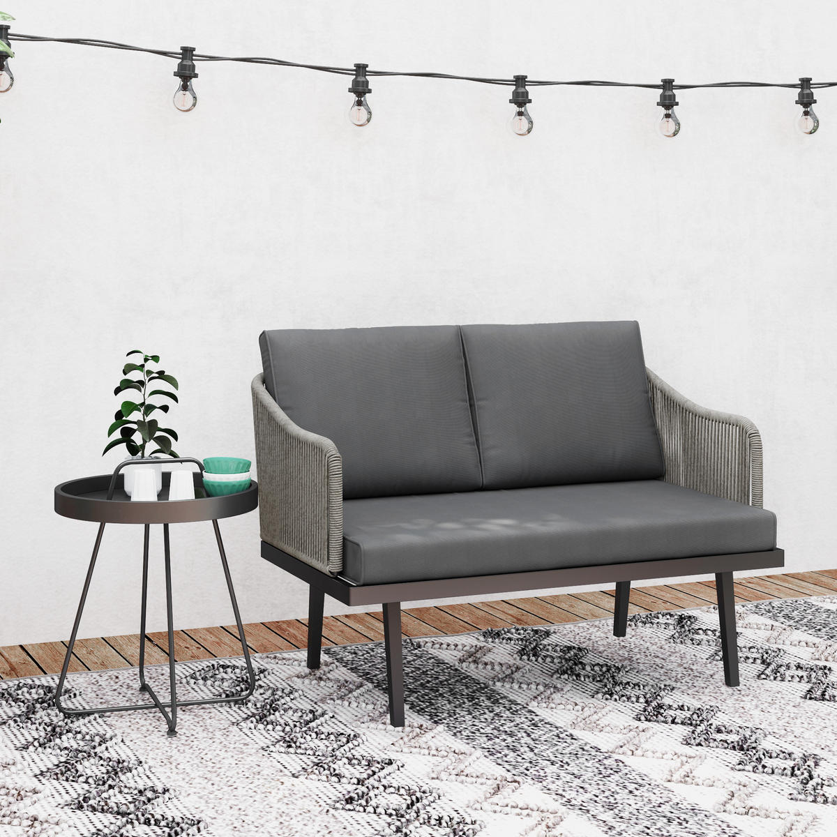 GARTENBANK DE-13424 2-Sitzer mit Kissen Dunkelgrau - Dunkelgrau, Metall (110/72/70cm) - ComfortXL