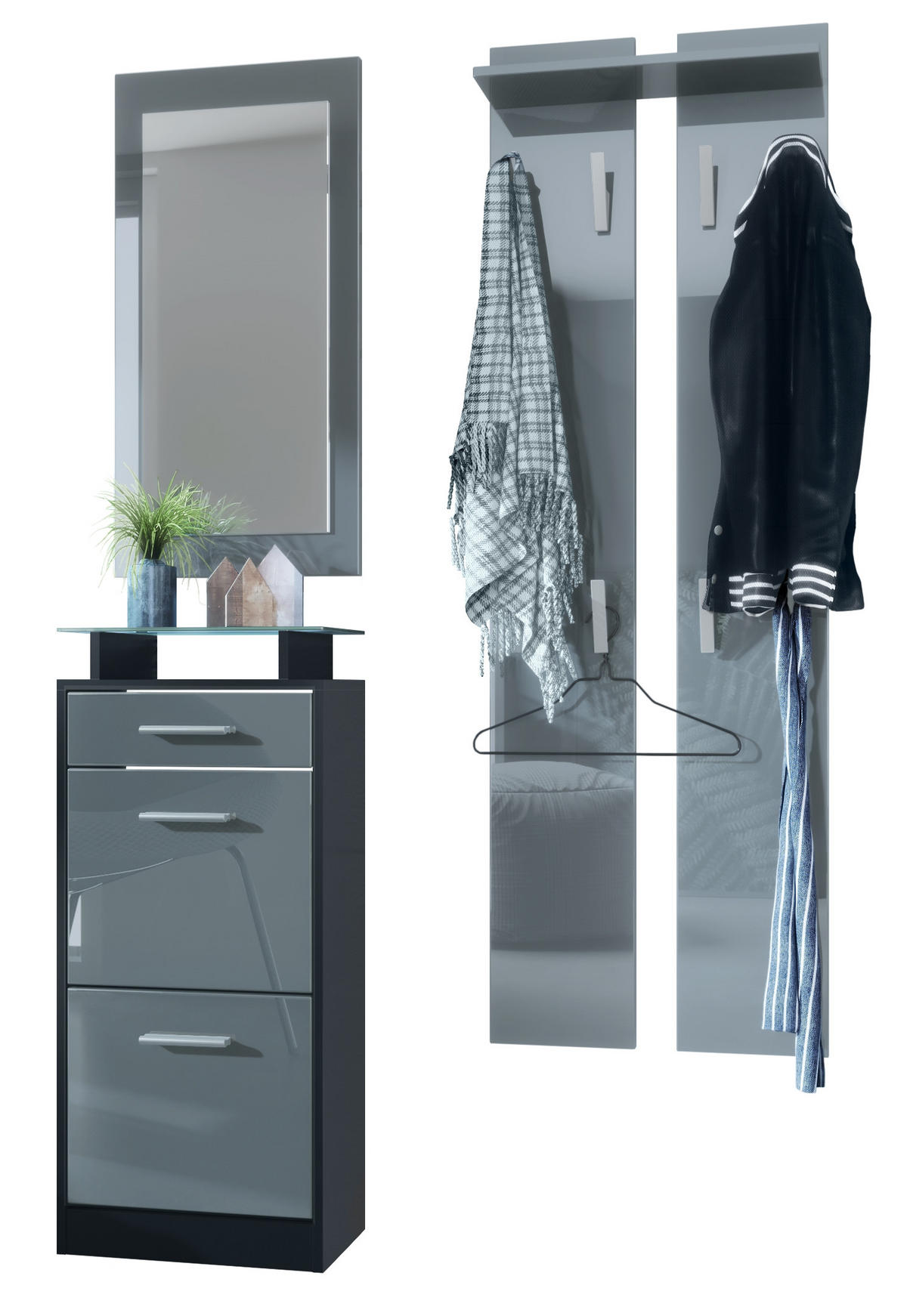 GARDEROBE Loret Front in Grau Hochglanz - Grau, Holzwerkstoff (140/200/23cm) - Vladon