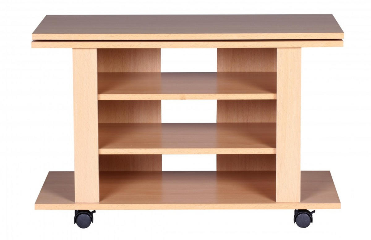 TV Board – Buchenholz drehbar rollbar 3 Ebenen - Schwarz/Braun, Holz/Kunststoff (38/75/51cm) - KADIMA DESIGN